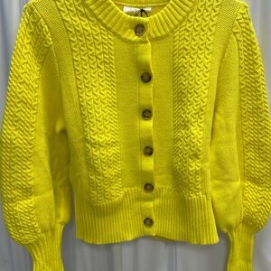 THML Cable Knit Yellow Cardigan, Size XL - NWT